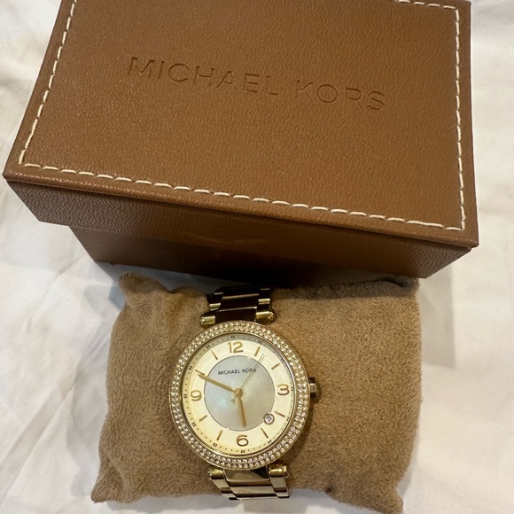 Michael Kors Gold-Tone Watch with Crystal Bezel